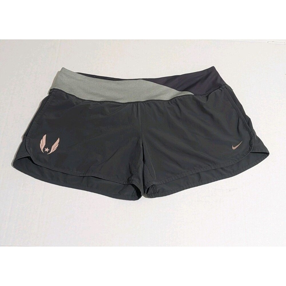 Nike Swift 2 in 1 Running Shorts L Black Grey Pink Swoosh Winged Star Distressed